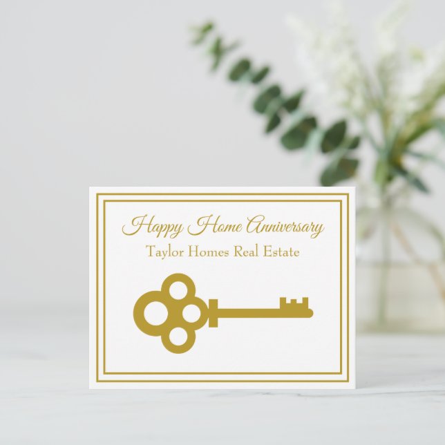 Postal Feliz aniversario de hogar feliz Chic Gold Key Inm (Anverso de pie)