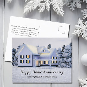 Postal Feliz Aniversario de Hogar Invierno Hogar Nieve en