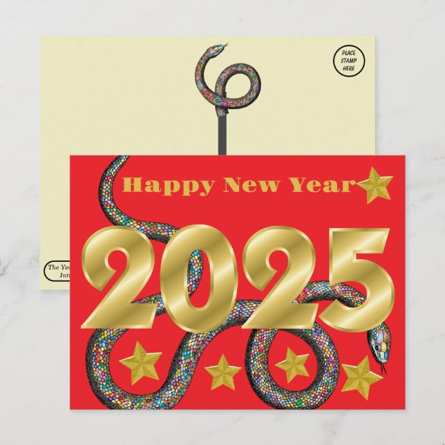 Postal Feliz año 2025 de la serpiente (Anverso / Reverso)