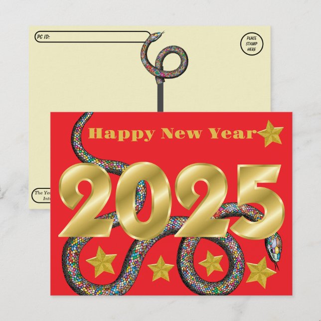 Postal Feliz año 2025 de la serpiente (Anverso / Reverso)