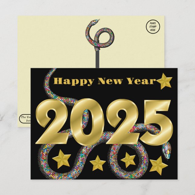 Postal Feliz año 2025 de la serpiente (Anverso / Reverso)