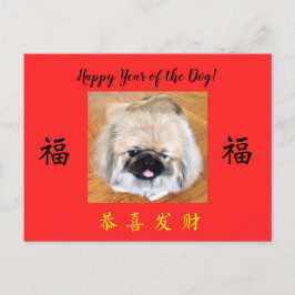 Postal feliz año del perro Pekingese CNY