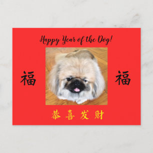 Postal feliz año del perro Pekingese CNY