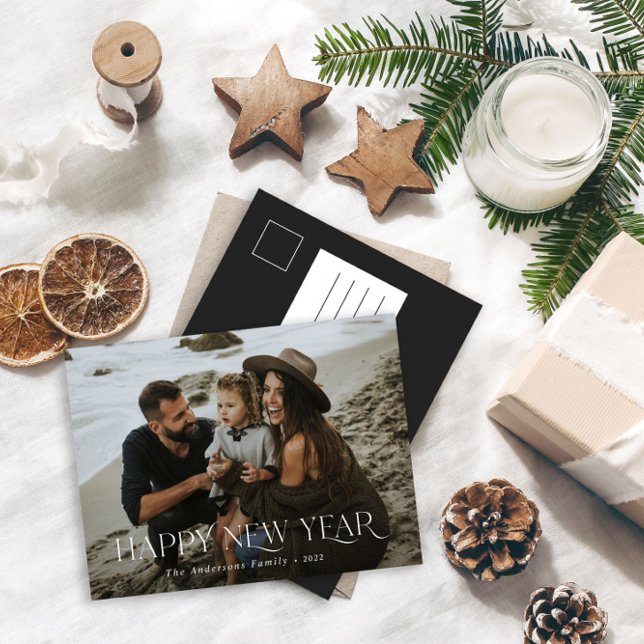 Postal feliz año nuevo 1 foto festividad floral botánica (Subido por el creador)