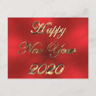 Postal Feliz Año Nuevo 2020 Guión Moda roja y dorada