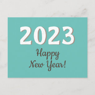 Postal Feliz Año Nuevo 2023 Tipografía Turquesa 