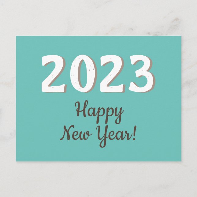 Postal Feliz Año Nuevo 2023 Tipografía Turquesa  (Anverso)
