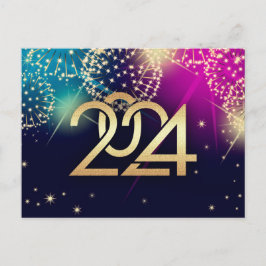 Postal Feliz Año Nuevo 2024. Fuegos artificiales