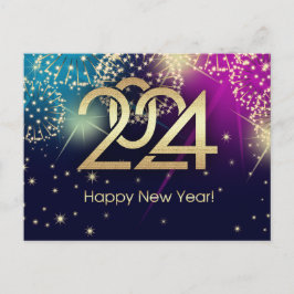 Postal Feliz Año Nuevo 2024. Fuegos artificiales