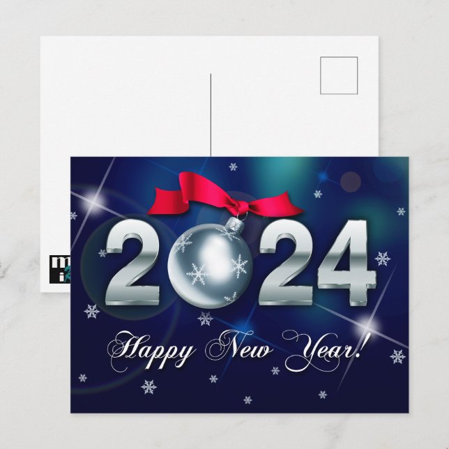 Postal Feliz Año Nuevo 2024. Navidades Bauble Holiday (Anverso / Reverso)