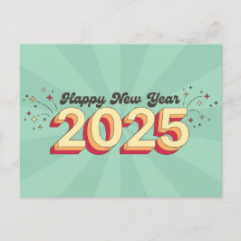 Postal Feliz Año Nuevo 2025 tipografía de estilo retro