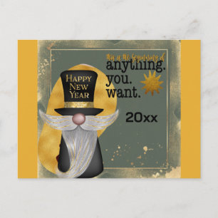 Postal Feliz Año Nuevo 2027 Gnomo Dorado Adorable