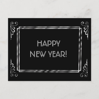Postal Feliz Año Nuevo al estilo Roaring 20s de plata y n