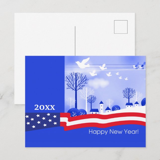 Postal Feliz Año Nuevo. Año personalizado | Patriótico (Anverso / Reverso)