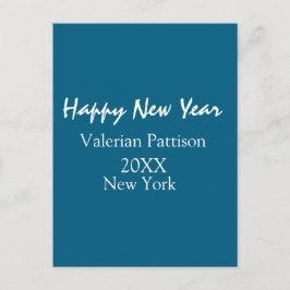 Postal Feliz año nuevo azul nombre lugar año boho simple 