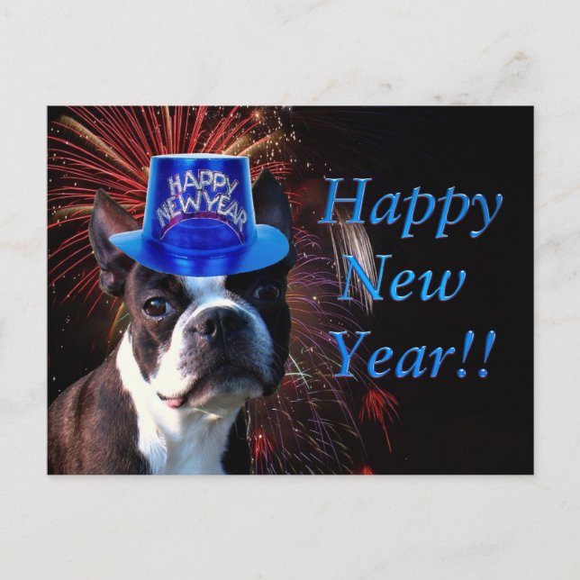 Postal feliz Año Nuevo Boston terribles (Anverso)