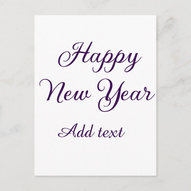 Postal Feliz año nuevo caligrafía morada simple minimalis (Anverso)