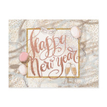 Feliz Año Nuevo Champagne, globos, Confetti