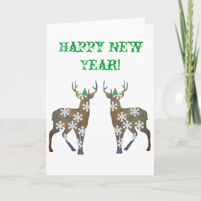 Postal feliz Año Nuevo con Snowflakes Deer (Anverso)