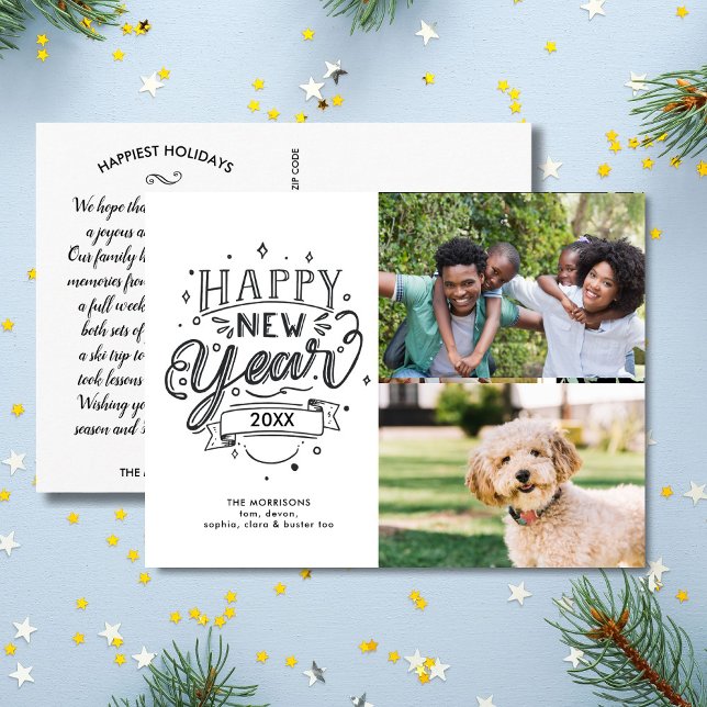 Postal Feliz Año Nuevo Diversión Typografía moderna 2 fot (Subido por el creador)