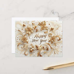 Postal Feliz Año Nuevo dorado elegante