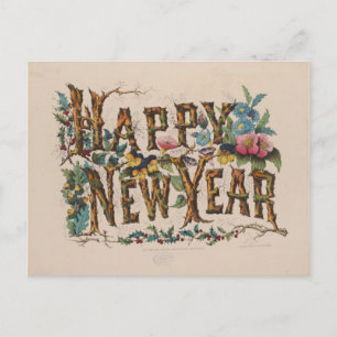 Postal Feliz Año Nuevo, Estampa Vintage Currier & Ives