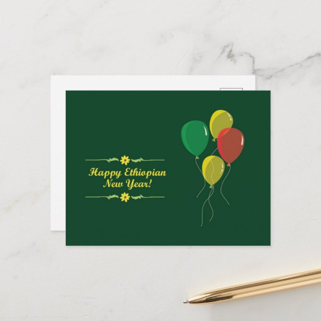 Postal Feliz Año Nuevo Etíope (Anverso/Reverso In Situ)