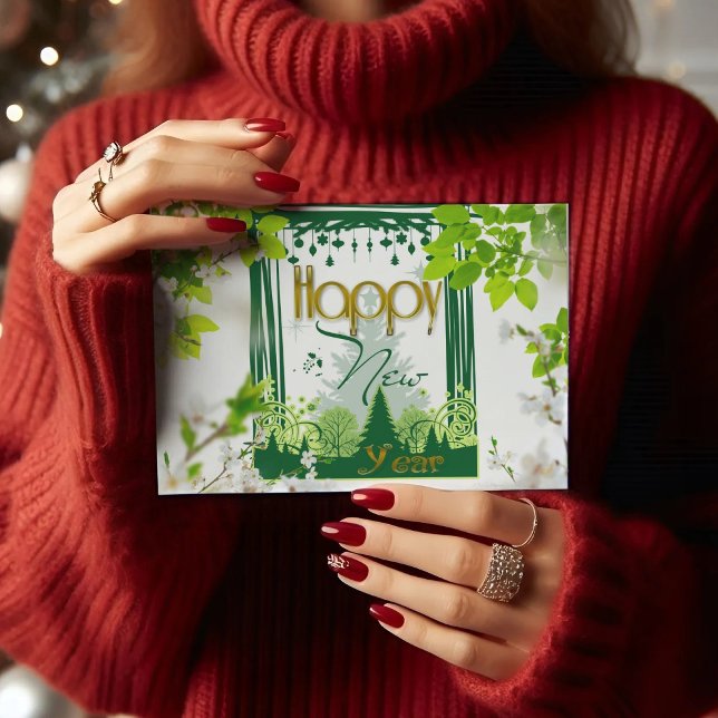 Postal Feliz año nuevo Floral green POSTCARD (Subido por el creador)