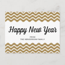 Feliz Año Nuevo Glitter Dorado Chevron Rayas