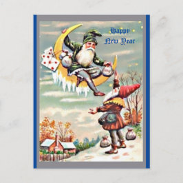 Postal Feliz Año Nuevo, gnomos, Tomte, Luna, Bolsas de Di