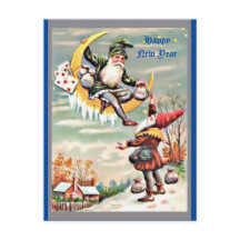 Feliz Año Nuevo, gnomos, Tomte, Luna, Bolsas de Di