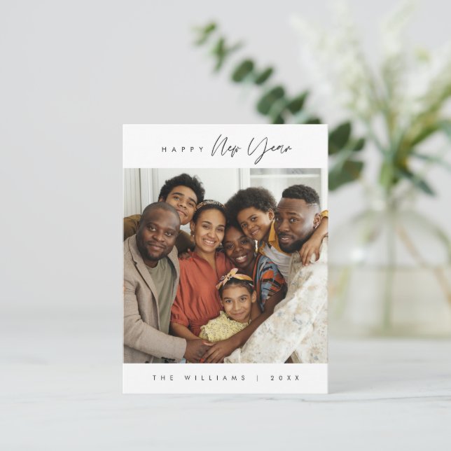 Postal Feliz Año Nuevo, moderno post de fotos de la famil (Anverso de pie)