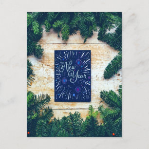 Postal Feliz Año Nuevo Pino Azul y Verde