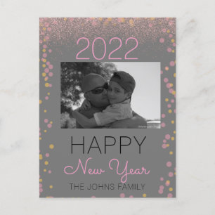 Postal Feliz Año Nuevo Purpurina Rosa Confeti de Fotos
