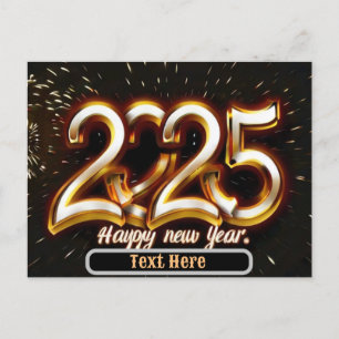 Postal Feliz año nuevo regalo de tipografía de oro 2025