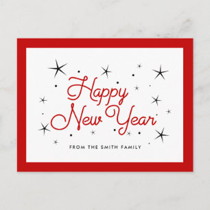Postal Feliz Año Nuevo rojo y blanco