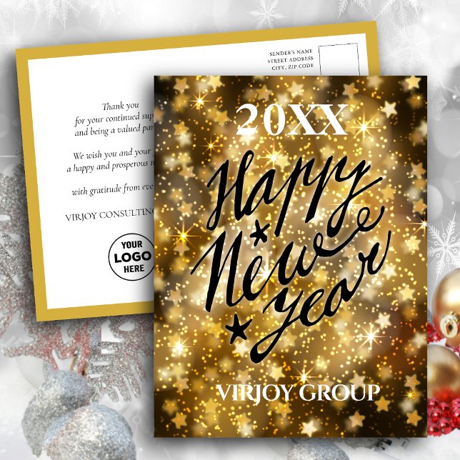 Postal Feliz Año Nuevo Script Festividad Oro Stars Busine (Subido por el creador)