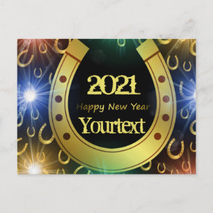 Postal feliz año nuevo, texto dorado 2021, personalizar