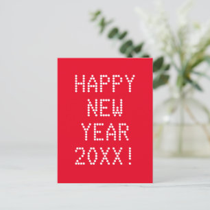 Postal Feliz Año Nuevo texto rojo blanco personalizado mo