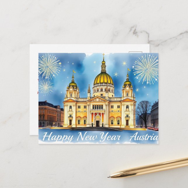 Postal Feliz Año Nuevo Viena Austria Festividad (Anverso/Reverso In Situ)