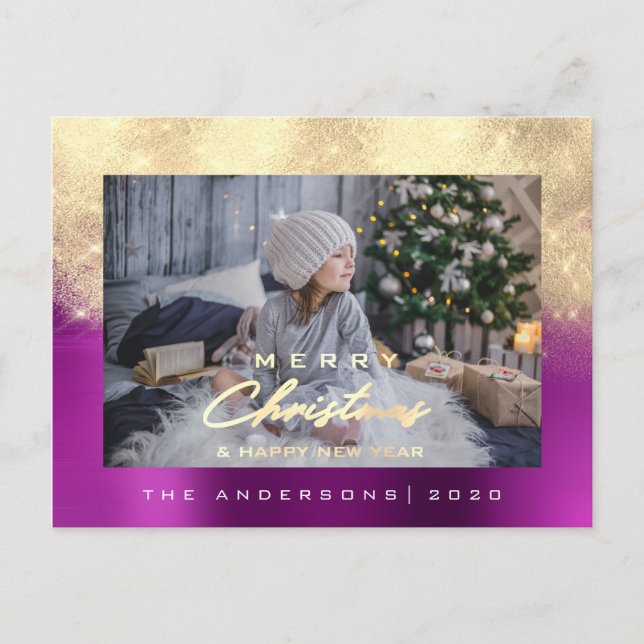 Postal Feliz Árbol de Navidad Año Feliz Año Metalizado Or (Anverso)