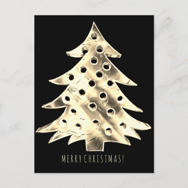 Postal Feliz Árbol de Navidad Elegante negro y oro (Anverso)