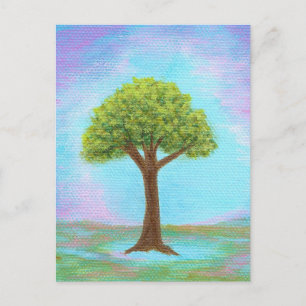 Postal Feliz árbol pequeño y emocionante paisaje arte azu