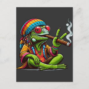 Postal Feliz arte de fumar cigarro en Iguana