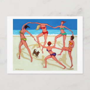 Postal ¡Feliz baile - Chicas de vacaciones en la playa!