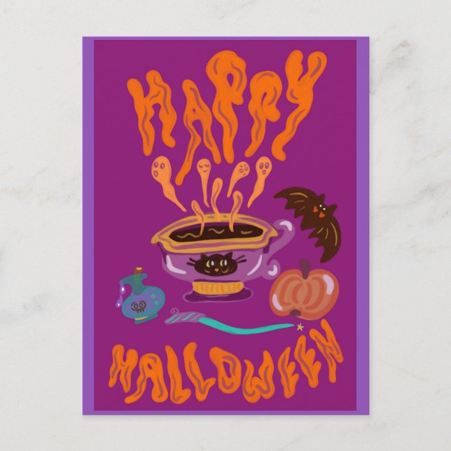 Postal Feliz bebida de Halloween potion coffee witche (Anverso)