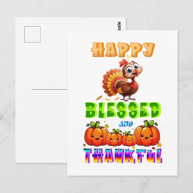 Postal Feliz Bendecido Y Agradecido (Anverso / Reverso)