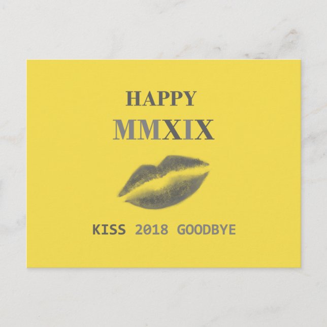 Postal Feliz beso de MMXIX 2018 adiós (Anverso)