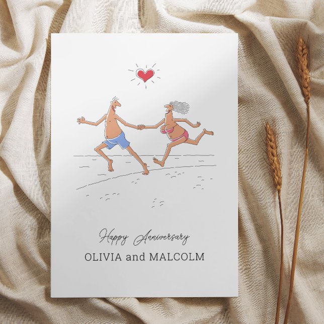 Postal Feliz Boda Aniversario Corazón de Pareja Playa (Subido por el creador)