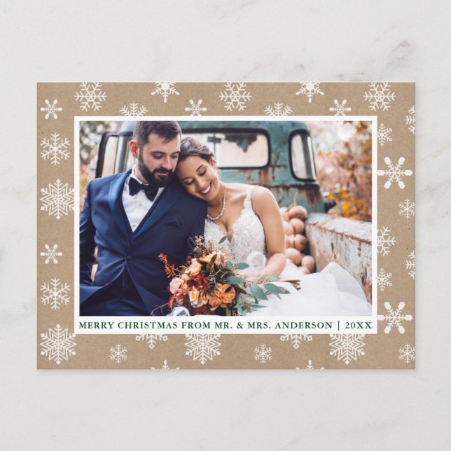Postal Feliz Boda navideño foto Snowflakes Kraft (Anverso)